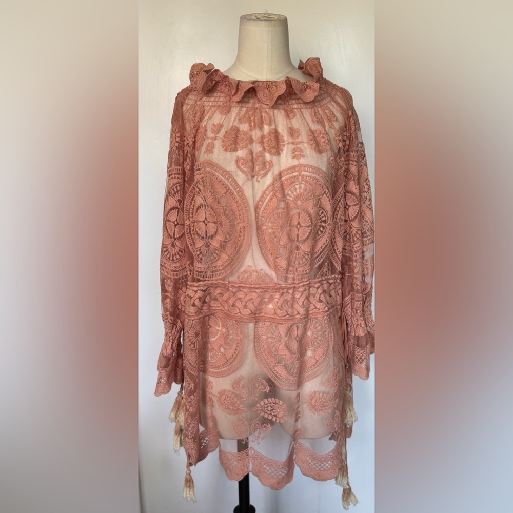 Dreamy Boho Lace Mini Dress by Jen's Pirate Booty - Pink Clay in Sz Medium